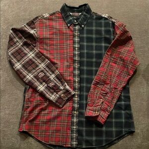 Men's Plaid Button-Down Shirt - Red and Green